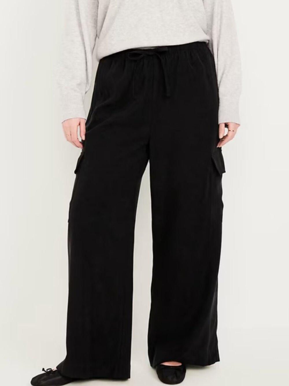 Old Navy Extra High-Rise Drapey Cargo Super Wide Leg Pants XL Tall Black